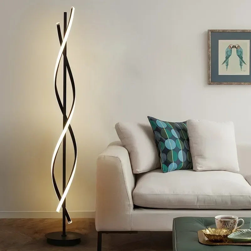 Nordic RGB LED Floor Lamp - Postmodern Spiral Corner Light for Living Room