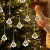 Clear Faceted Diamond Crystal Christmas Ornaments Acrylic Gem Hanging Pendants for Xmas Tree Home Holiday Decoration