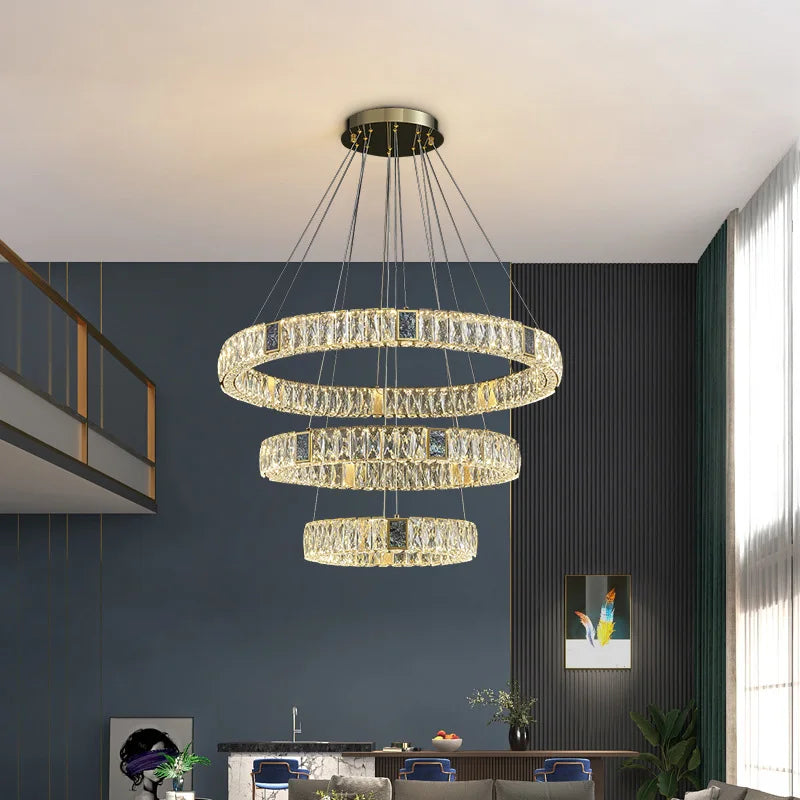 Nordic Luxury Ring K9 Crystal Chandelier Villa Living Dining Room Bedroom Ceiling LED Pendant Light Indoor Lighting Hanging Lamp
