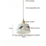IWHD Home Design LED Pendant Lamp Balcony Reading Dining Room Japan Style Gold Copper Patterned Ceramic Hanging Lights Hanglamp