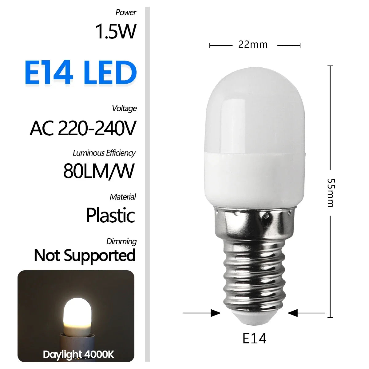 1–10 Pack E14 220V Mini LED Refrigerator & Cabinet Light Bulbs - Compact Night Light Spotlights