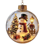 8cm Light Up Christmas Ball Ornament Plastic Transparent Hanging Pendant Warm LED Light Inside Scene Decor for Xmas Tree