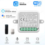 Wi fi Smart Dimmer Switch Module 10A Support 2 Way Control 1/2 Gang Dimmable Compatible with Alexa Google Home Smart life App