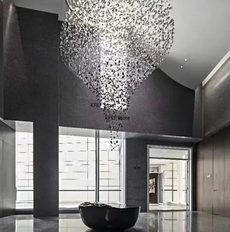 Luxury Large Staircase Led Chandelier Modern Stone Crystal Light Fixture Living Room Long Hallway Lobby Indoor Home Hanging Lamp