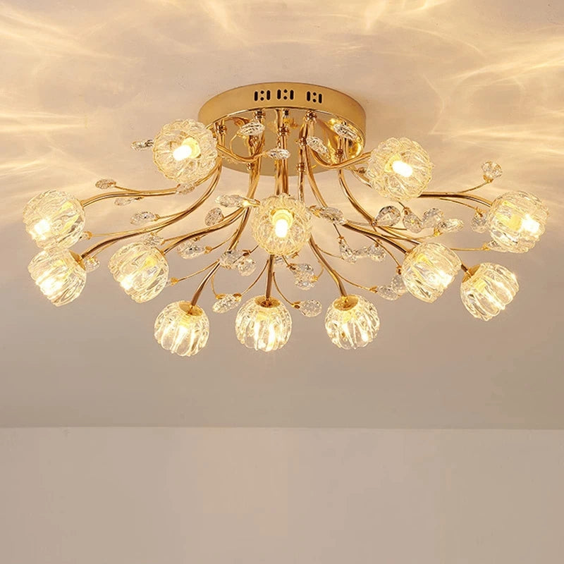 Nordic Luxury Dendritic Crystal Ceiling Lamp Glass Flower Light Shade Bedroom Restaurant Living Room LED Chandelier Bright Decors