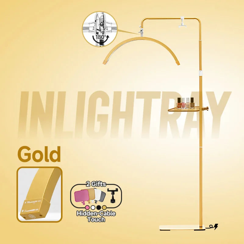 2027 New Free Logo L80 LED Lash Light Half-Moon Beauty Floor Lamp for Eyelash Extensions Hidden Cable Touch Salon Nail Tattoo