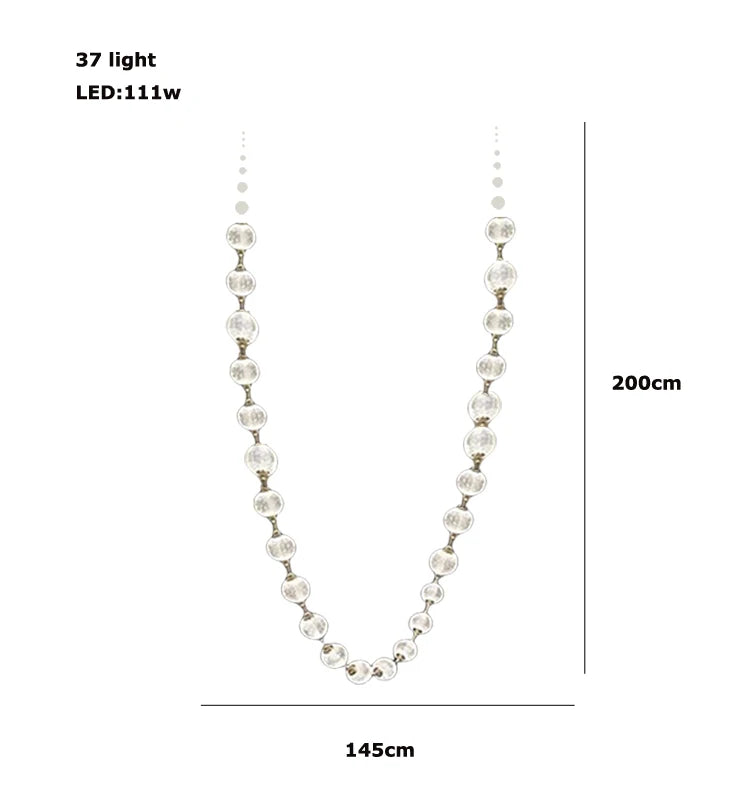 2026 Trendy Pearl Necklace Design LED Dimmable Chandelier Balls Staircase 6 m Long Suspension Luminaire Lampen For Living Room