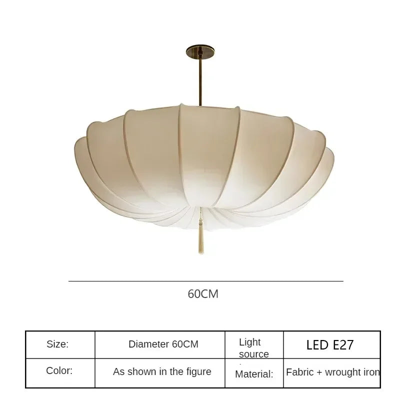 Nordic Japanese Wabi-Sabi Paper Umbrella Fabric Chandelier - French Retro Ceiling Pendant Light Fixture for Bedroom, Living Room & Home Decor