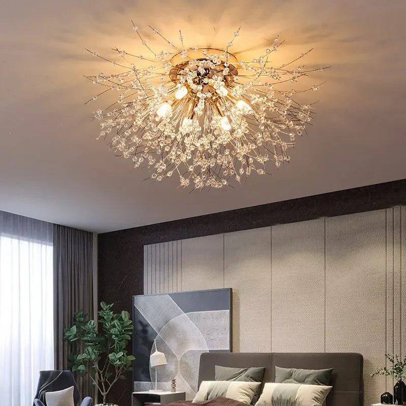 Modern Luxury Living Room Crystal LED chandelier Dandelion Firefly Bedroom Light Lighting Ceiling Pendant Lamp Home Decoration