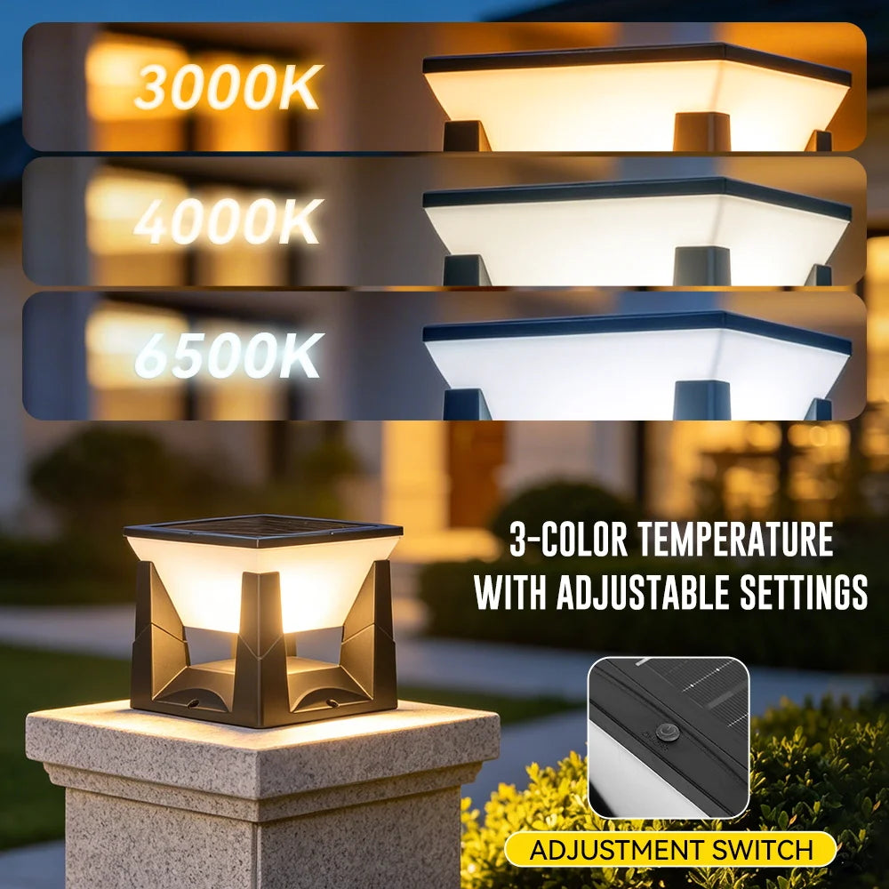 Outdoor LED Solar Pillar Light - Waterproof Dual-Power Fence Post Lamp