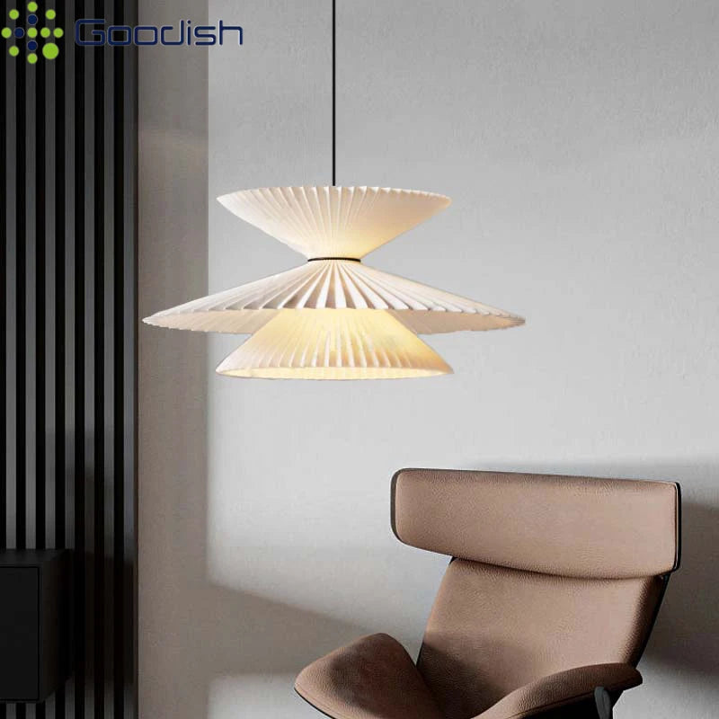 Japanese Creative Pleated Fabric Pendant Light - Modern Cloth Shade Ceiling Chandelier Lamp Fixture for Bedroom, Living Room, Dining Room & Kitchen