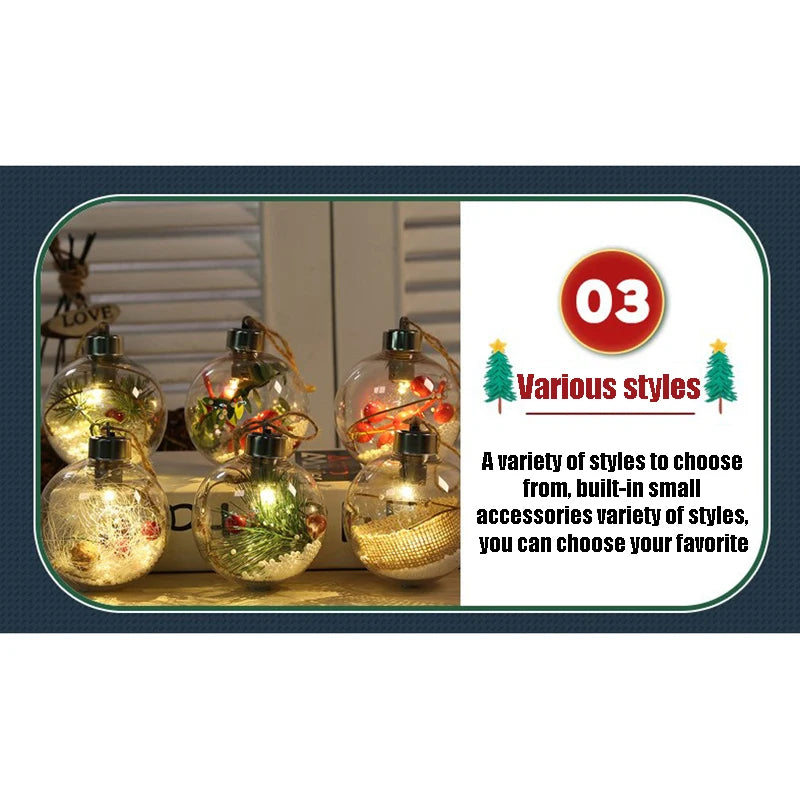 Pet 8cm Simulation Interior Christmas Pendant Transparent Led Warm White Light Christmas Ball For Holiday Party New Year 2025