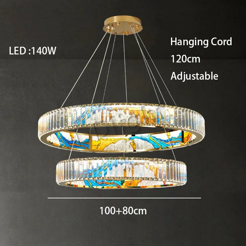 2025 Modern New Enamel Color Chandiler Lustre Crystal Glass Ceiling Light Luxury LED Ring Villa Decor Bedroom Living Dining Room