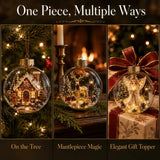1pc 8CM Size Acrylic Material Christmas Ball Ornament Transparent Design with Light Santa Claus Pendant Hanging Christmas Decor