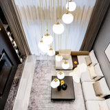 2026 Nordic White Ball Chandelier Lights Modern Led Long-Line Minimalist Lamp Living Room Villa Hotel Spiral Staircase Decor Lam