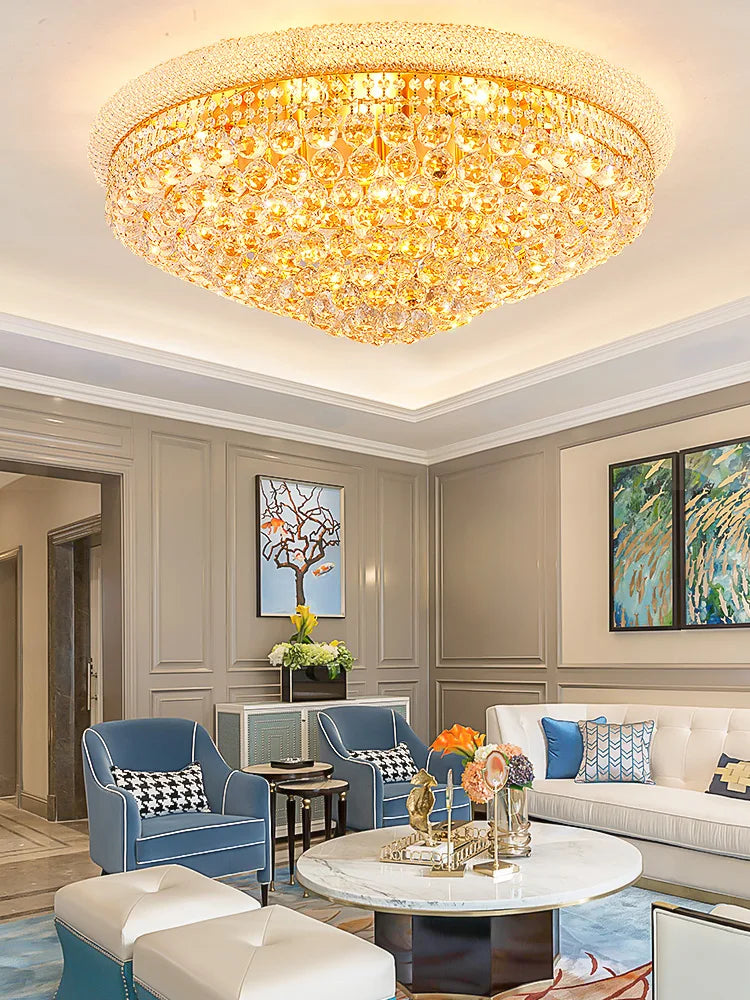 Hanging Lamps Lustre Suspension Luminaire Lampen For Living Room Luxury Round K9 Crystal Gold 2025 Ceiling Chandelier Lighting