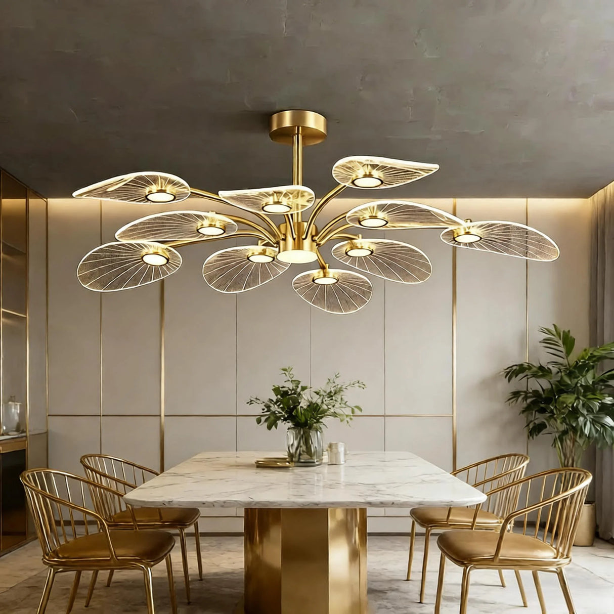 Nordic Luxury Lotus Ceiling Light Gold Acrylic Hanging Lustre for Dining Room Kitchen Island Home Decoration Lighting