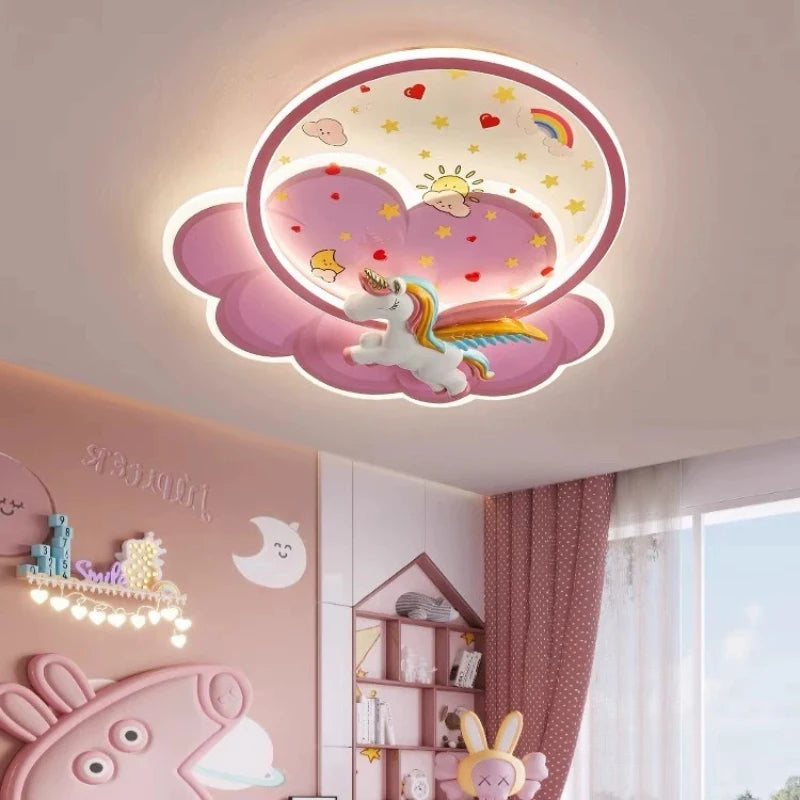 Industrial Cute Cartoon Cute Rainbow Unicorn Shaped LED Home Ceiling Lights Lustre Lamps for Living Room Decoration Chandeliers