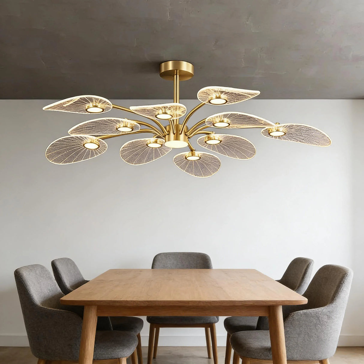 Nordic Luxury Lotus Ceiling Light Gold Acrylic Hanging Lustre for Dining Room Kitchen Island Home Decoration Lighting