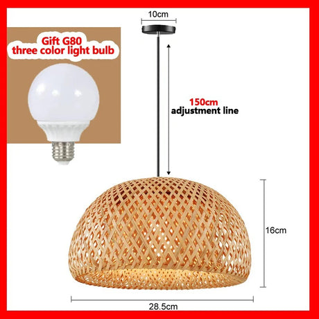 Handmade Vintage Pendant Lamp Bamboo Restaurant Café Chandeliers Wood Base E27 Bulb Lighting Hotel Bedroom Interior Classical