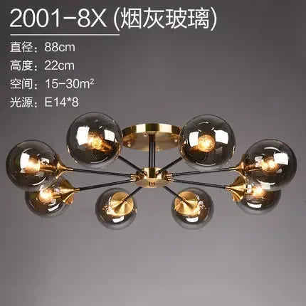 Modern Glass Ball LED Pendant Lights Retro Ceiling Chandelier Dining Bedroom Gold Home Decor Hanging Lamp Fixtures