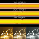 DC 12V/24V Cuttable COB LED Strip Lights (400 LEDs/m, 3000K/4000K/6000K) - Flexible Linear Tape Light for Indoor Home Decor (1m–10m)