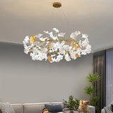 Nordic Ginkgo Leaf LED Chandelier - Modern Round Interior Hanging Light