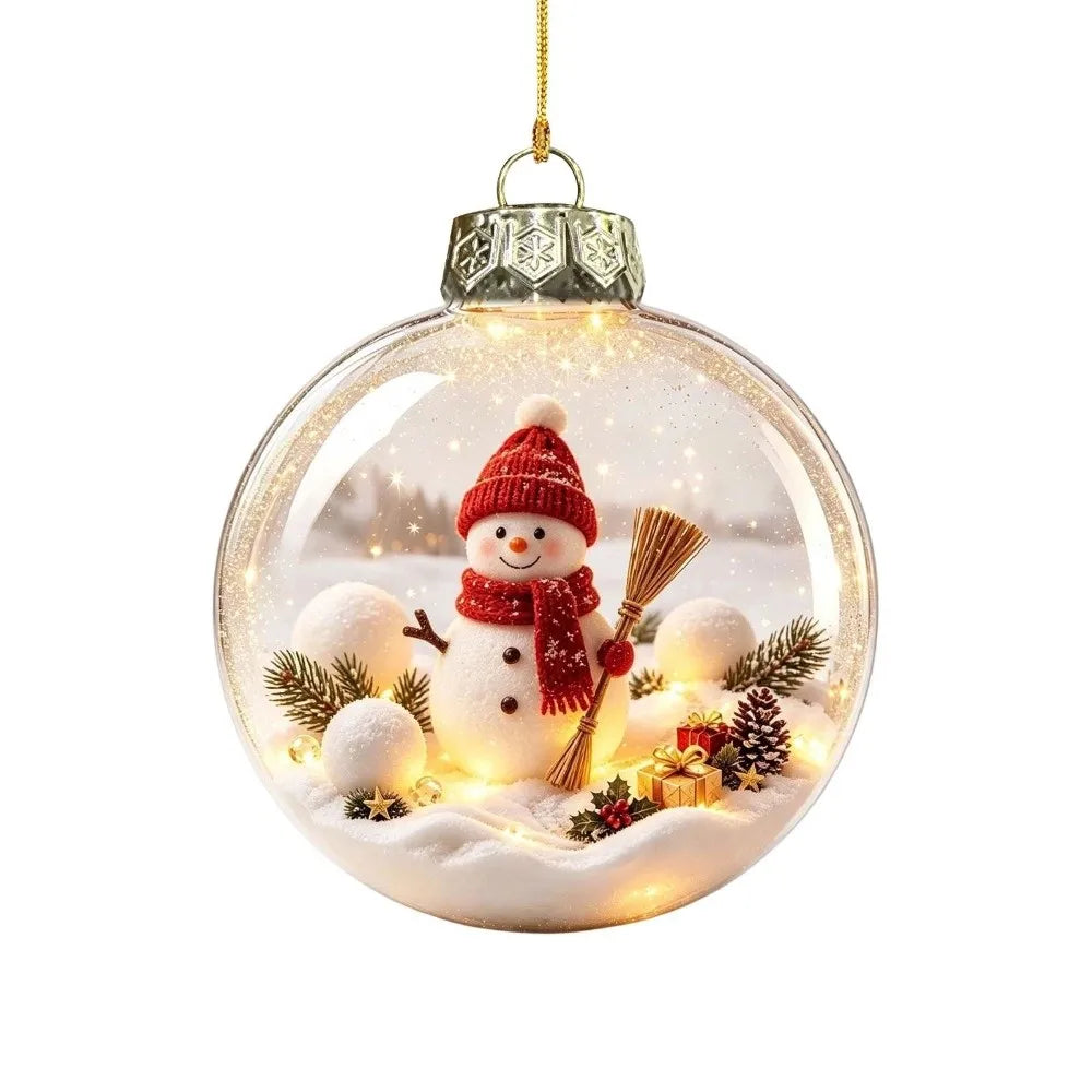Vintage Winter Glowing Christmas Ball Ornament Plastic Acrylic LED Warm Lights 3D Christmas Hanging Bauble Shock-Resistant