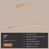 LED Pendant Light Dining Table Lamp Wood Long Strip Suspension Chandelier for Living Dining Room Lighting Fixture