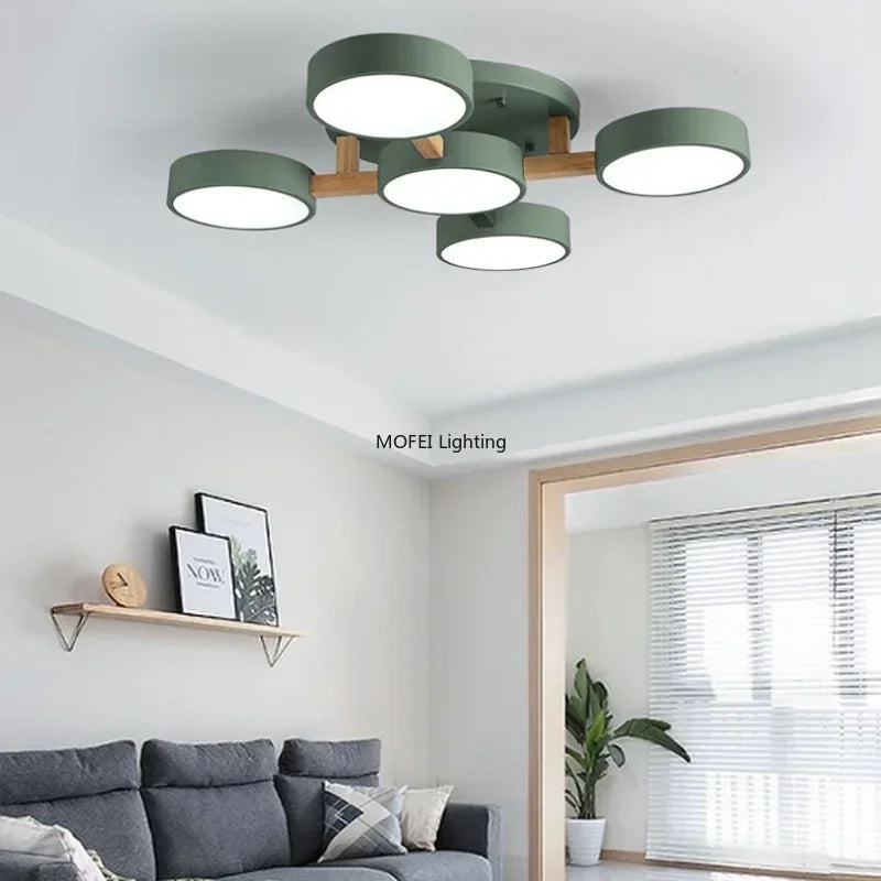 Nordic Modern Macaron Ceiling Lamp Chandelier Bedroom Minimalist Wood Home Decor Living Room Kitchen LED Lighting Fixtures