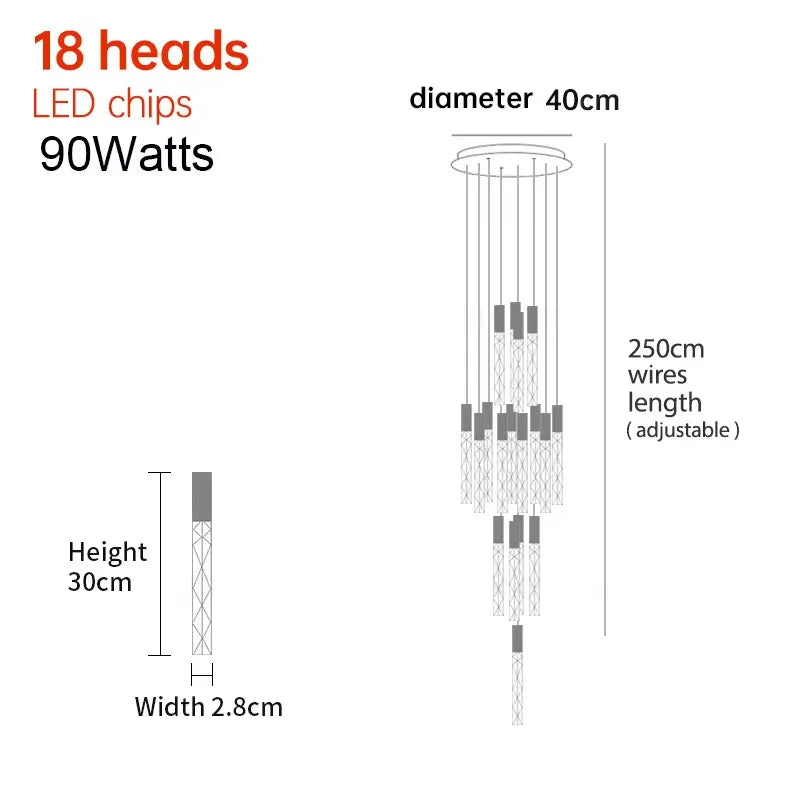 Luxury K9 Crystal LED Pendant Light - Customizable Duplex Staircase Hanging Chandelier Lamp for Living Room, Bedroom, Hotel & Shop