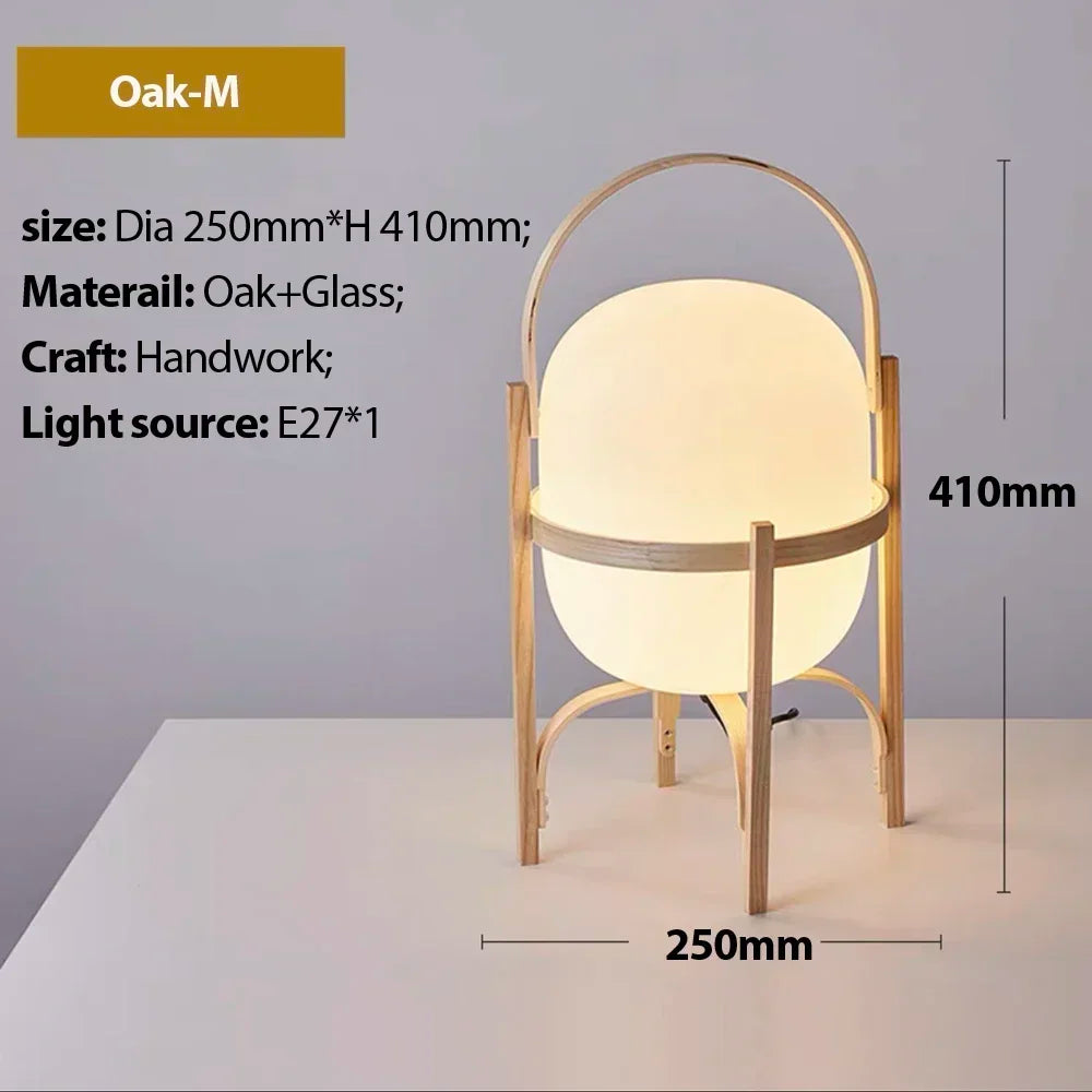 Nordic minimalist wooden LED floor lamp creative Japanese style glass lampshade bedside lamp reading home decoration table lamp