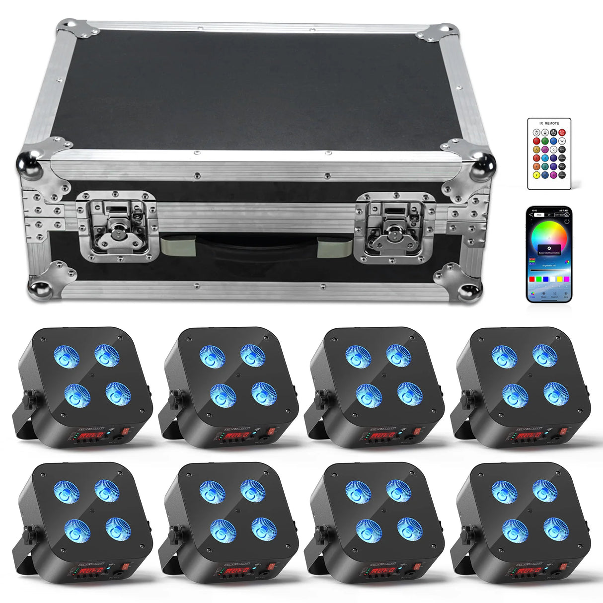 4-Pack/8-Pack 4x18W 6-in-1 RGBWA+UV Wireless Battery LED Par Light - App & DMX Controlled Stage Uplight for DJ, Party & Events