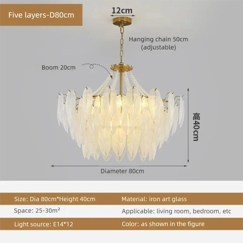 French Feather Chandelier Modern Luxury Glass Lamp For Living Room Restaurat Bedroom Villa Kitchen Home Decor Hotel Hall Lamp
