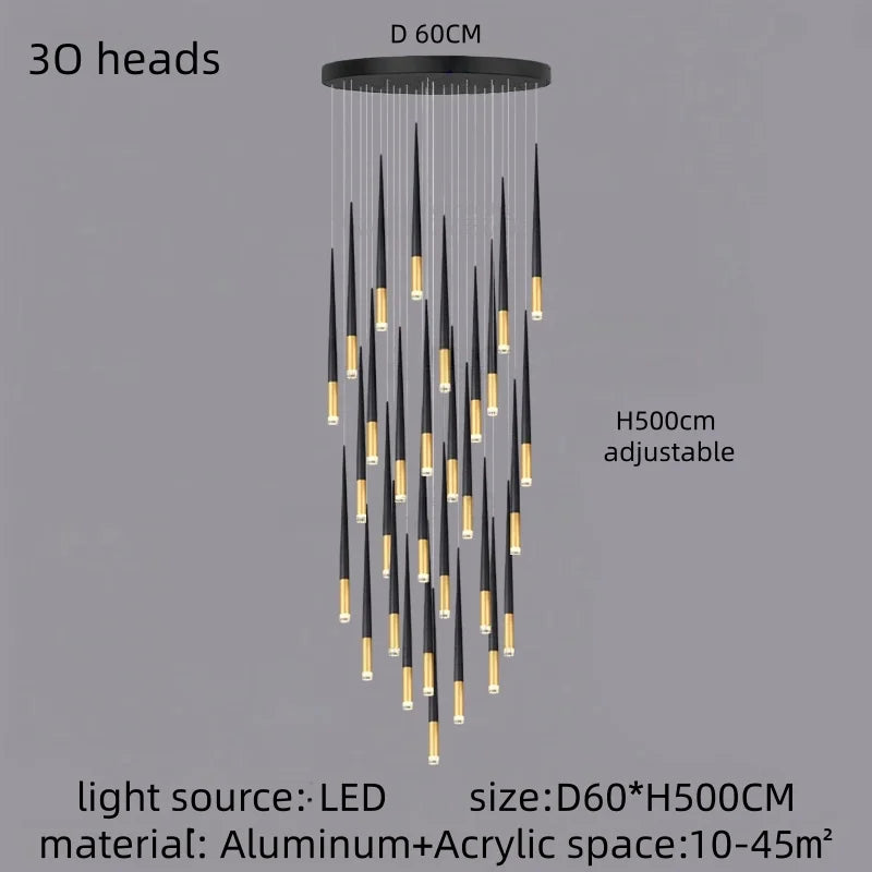 Modern Luxury Chandelier Nordic Ceiling Light Living Room Duplex Attic Long Pendant Light Villa Staircase LED Hanging Lamps