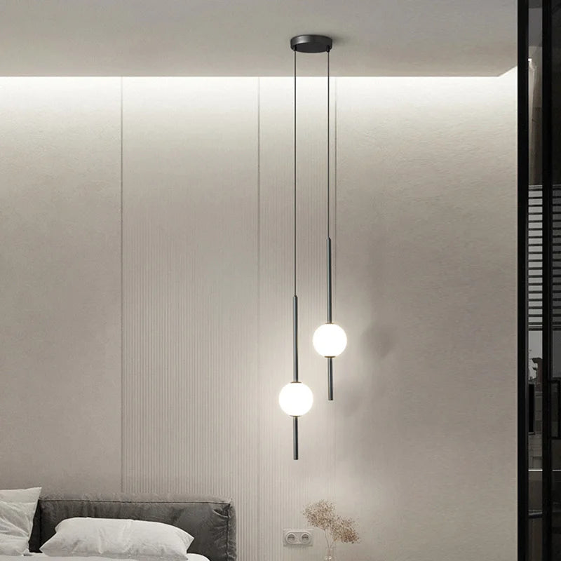 Modern Glass Pendant Lamps for Bedroom Led Chandelier Home Decor Bedside Hanging Suspension Lustre Minimalism Dining Room Lights