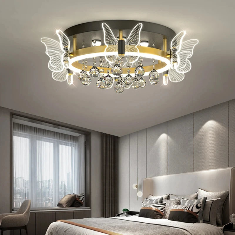 Cartoon Children&#39;s Room Light Crystal Ceiling Light New Butterfly Chandelier Girl&#39;s Room Balloon Light LED Bedroom Light