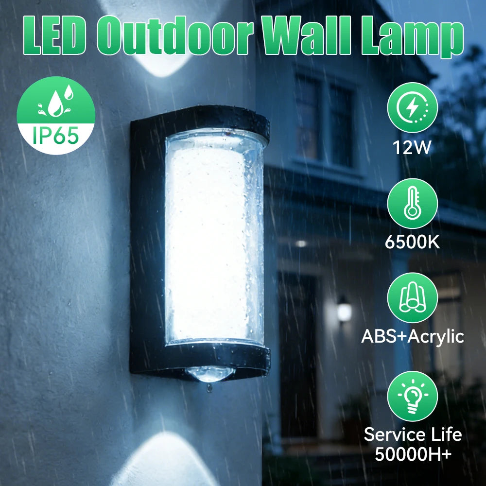 Waterproof LED Crescent Wall Lamp - 12W Outdoor Garden Square Sconce