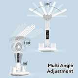 Multi-use Table Lamp Folding Time Date Display Desktop Fan Lamp Tricolor LED Reading Lamp with Pen Holder for Bedroom Office