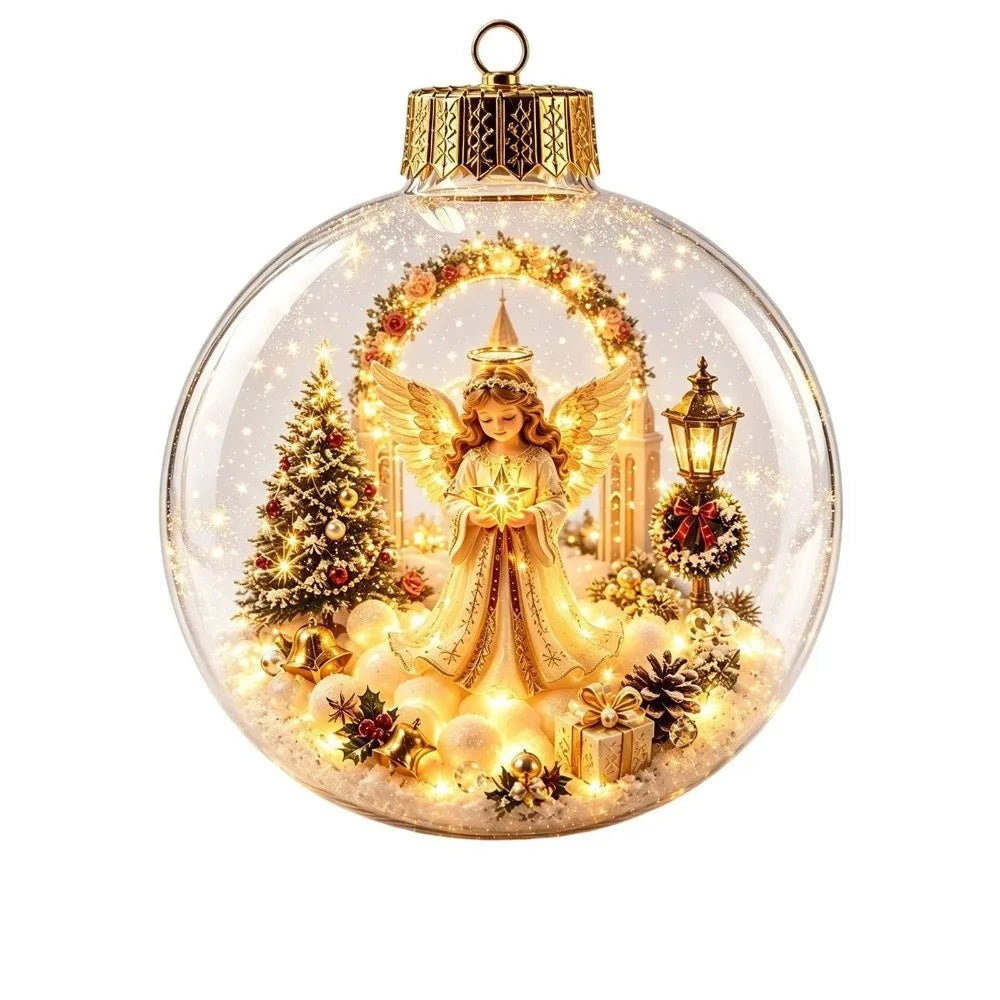 8cm Christmas Ball Ornament Transparent Acrylic Xmas Hanging Decoration DIY with Light Snowman Crystal Ball Holiday Ornament