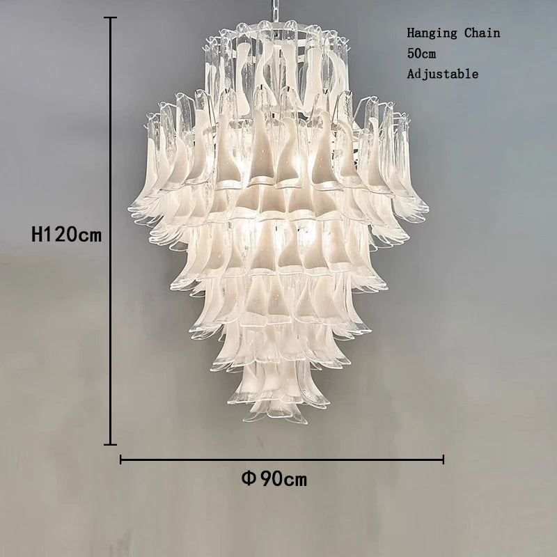 Cloudy White Glass Flower Petal Vintage Chandelier Italy Design Lighting Fixture LED Remote Dimmable Available Living Room Deco