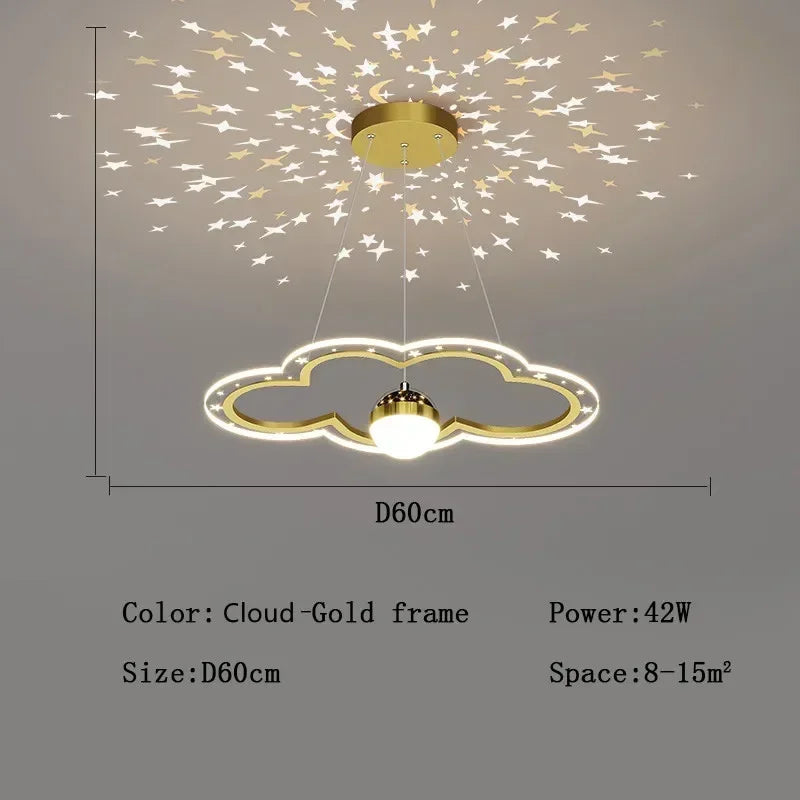 Modern Creative Star Children&#39;s Room LED Chandeliers for Bedroom Study Design Ring Lamp Home Decors Cartoon Warm Lighting Fixture