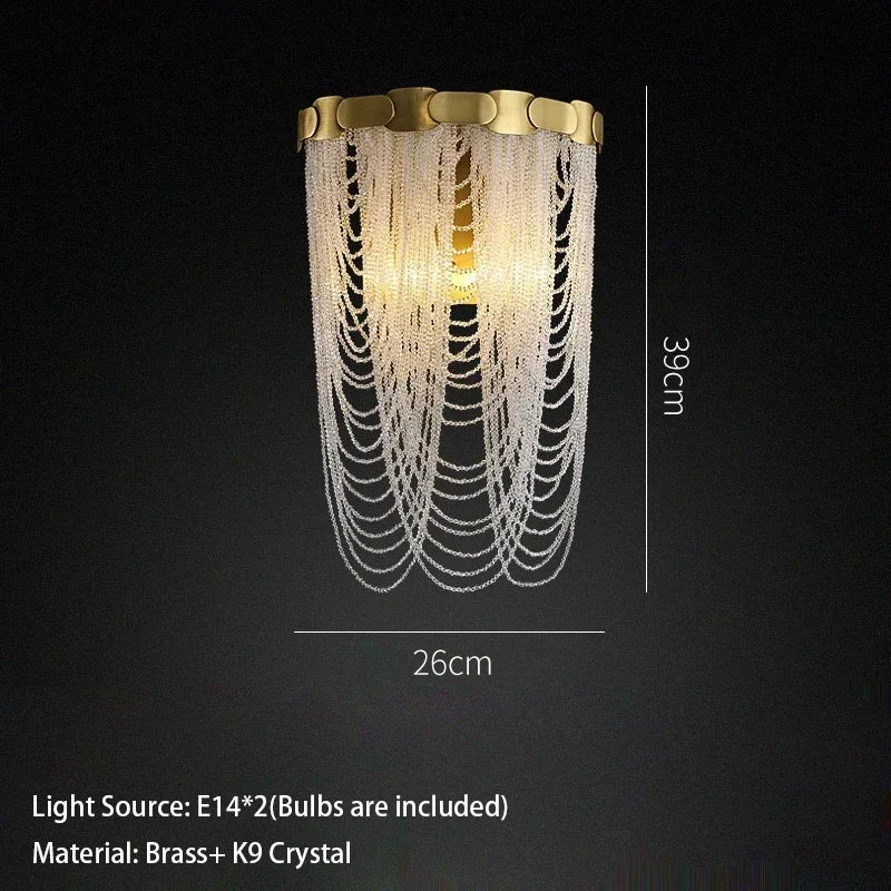 Luxury Brass Crystal Bead Curtains Chandeliers 2025 Modern LED Home Decor Hanging Lamps for Ceiling Living Room Lighting Fixture