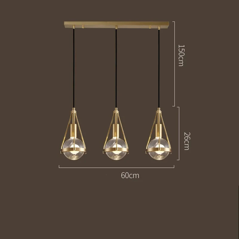 Modern Luxury Copper Crystal Pendant Lights Restaurant Bar Dining Room Bedroom Bedside LED Hanging Lamp Home Lighting Luminaire