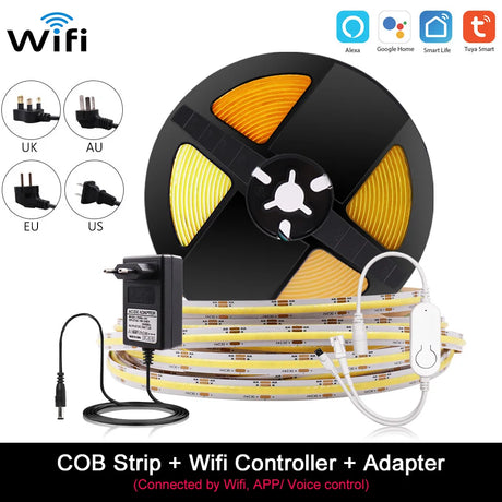 Wi-fi CCT COB LED Strip Light Kit 5mm 10mm Color Temperature Dimmable Supports Alexa Google SmartThings Room Decors