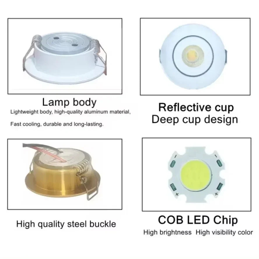12V Mini COB LED Recessed Downlight - 3W Drive-Free Adjustable Spotlight