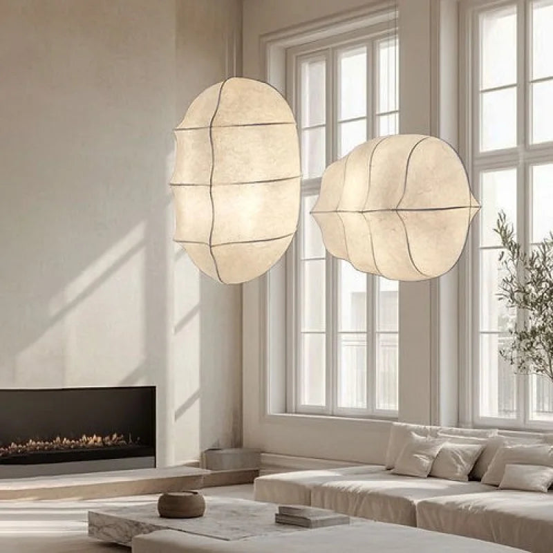 Japanese Wabi-Sabi White Silk Sailboat Pendant Light - E27 Textile Ceiling Chandelier Lamp Fixture for Living Room, Dining Room & Bedroom Decor