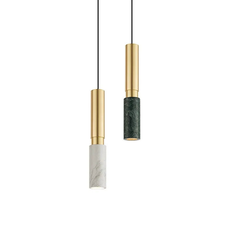 Modern Long Tube Stone Pendant Light - Natural Yellow Travertine Chandelier