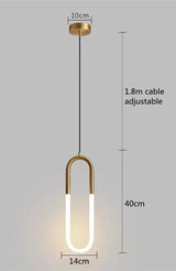 Brass U-Shaped Tube LED Pendant Light - Modern Long-Line Bedside Hanging Lamp