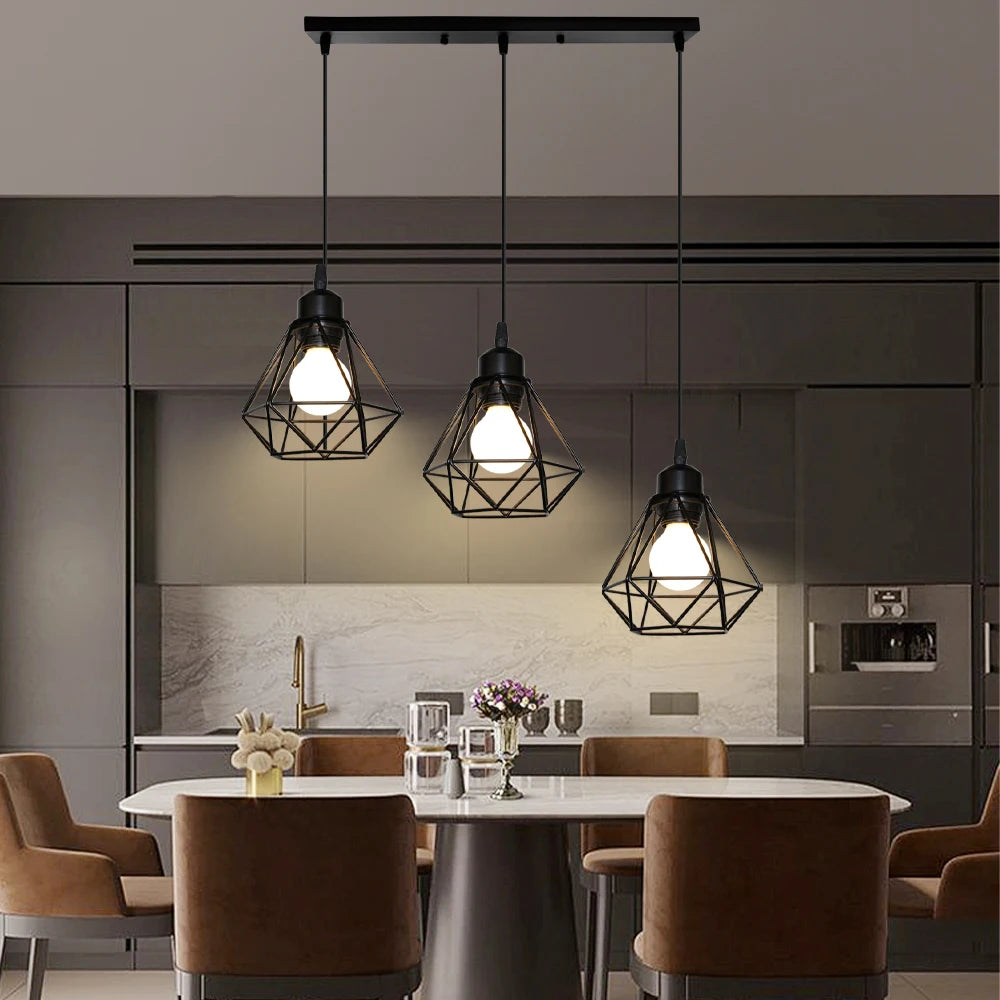 Industrial Pendant Light Led Adjustable Hanging Lamp Shade for Home Kitchen Metal Cage Pendant Lighting for Island Dining Room